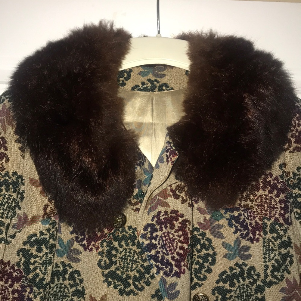 Elegant winter Rabbit fur collar and cuff coat.